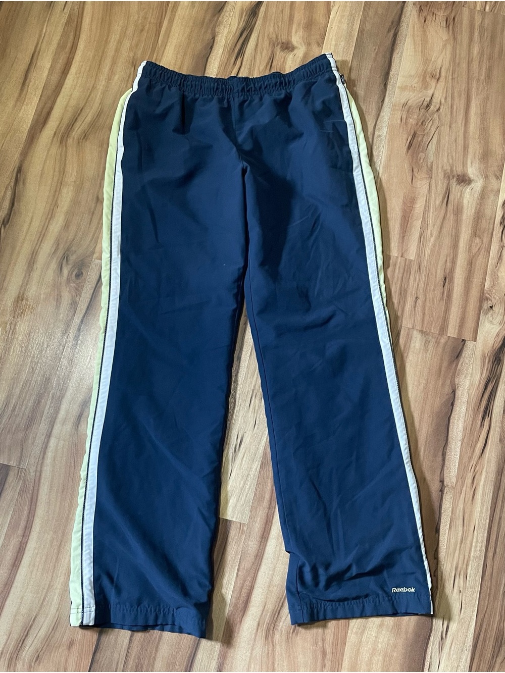 Y2K Reebok Men's Navy Blue Mesh Lined Windbreaker Track Pants Stripe M